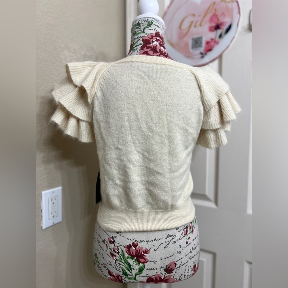 NWT French Connection Angora Rabbit Hair Ruffle Sleeve Cardigan Top S Cream - Picture 4 of 11